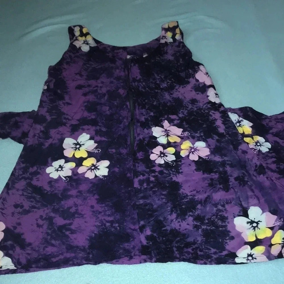 𝅺J & J FASHION HAWAII floral tie dye tank mini dress, faux wrap skirt size XL - Picture 4 of 6